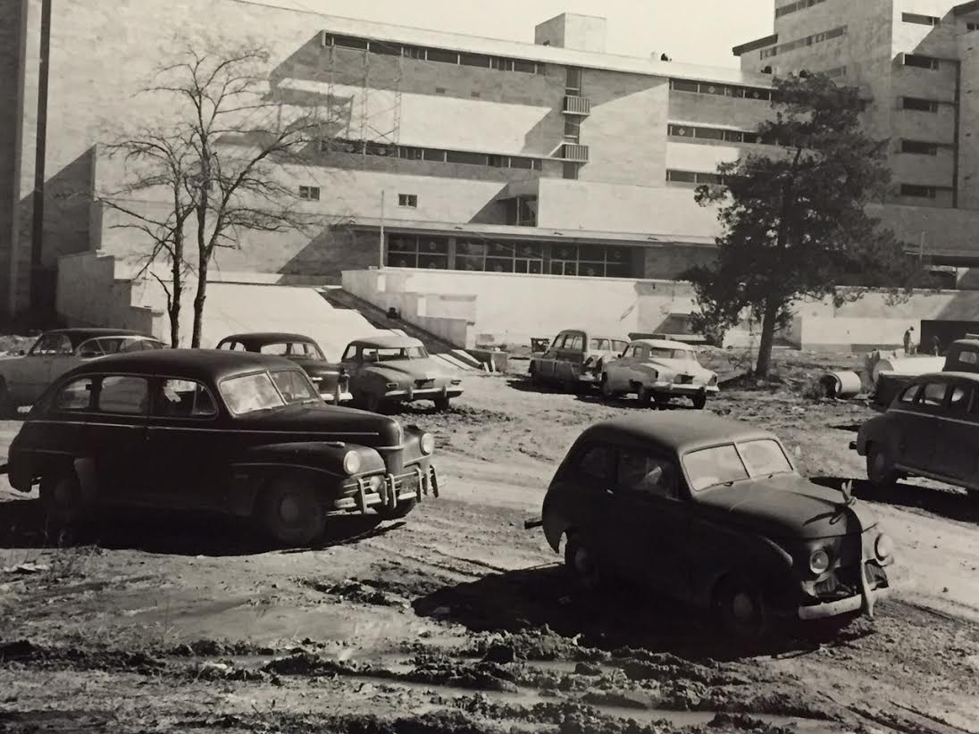 Cars in front of M.D. Anderson, 1953.