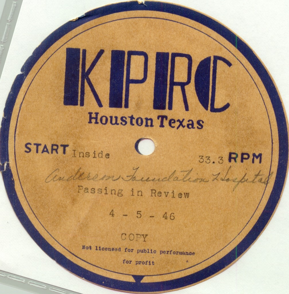 Label for the phonograph record of Passing in Review. [E. W. Bertner, MD papers, MS002, McGovern Historical Center]