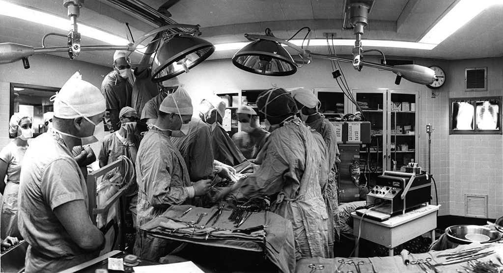 Photograph St. Luke's and Texas Children's Hospitals Cardiovascular Surgery Team in Operating Room, 1969.