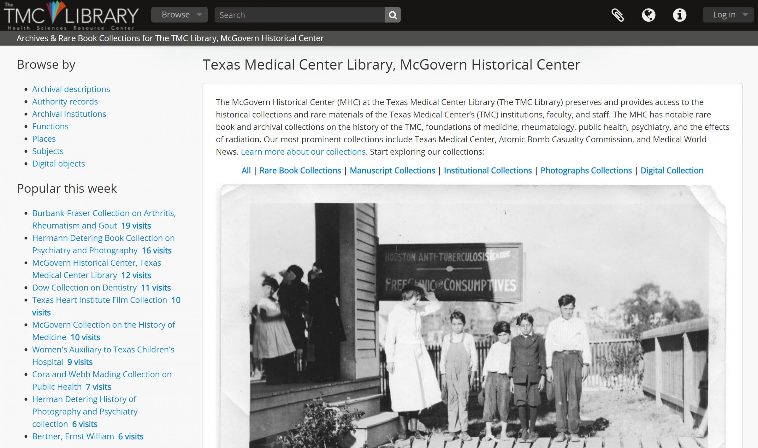 Image of The TMC Library, McGovern Historical Center’s collection search website.