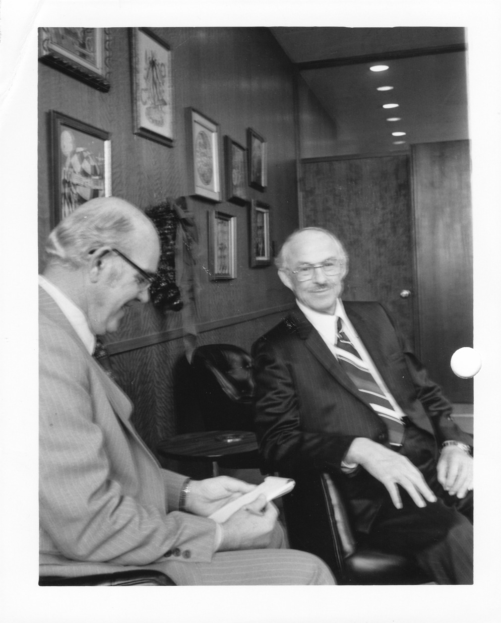 Dr. Clark with interviewer N. Don Macon (MS070 Series III, Box 112, folder 6)