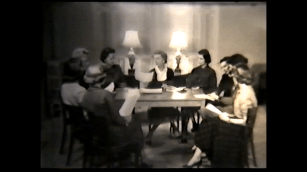 Members of the Junior League of Houston. [Screenshot from "Help Wanted" (1958), AVF.MS238.001, MS 238 Films on Mental Health provided by Bill Schnapp, McGovern Historical Center, Texas Medical Center Library]