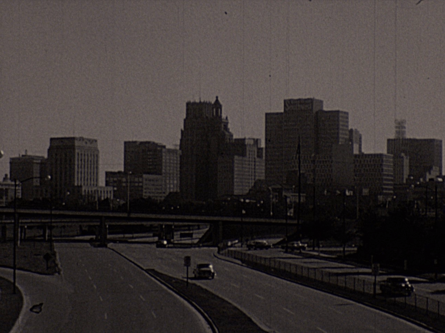 Downtown Houston (HD). [Screenshot from "Help Wanted" (1958), AVF.MS238.001, MS 238 Films on Mental Health provided by Bill Schnapp, McGovern Historical Center, Texas Medical Center Library]