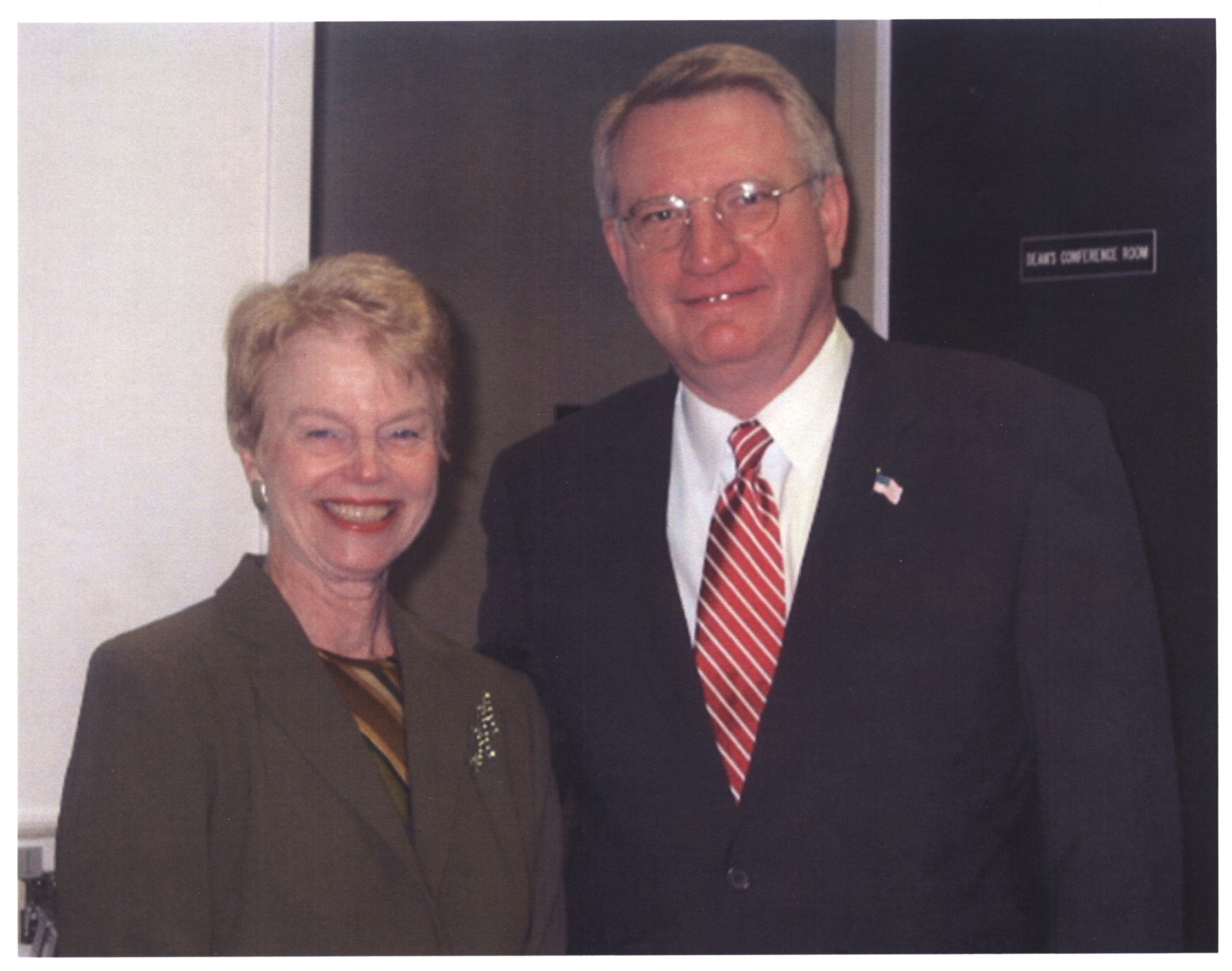 Dr. Marcus with John P. Walters, Director of the White House Office of National Drug Control Policy (ONDCP) in the George W. Bush administration, undated. MS 174 Marianne Marcus, Ed.D papers, box 1, folder 6, McGovern Historical Center