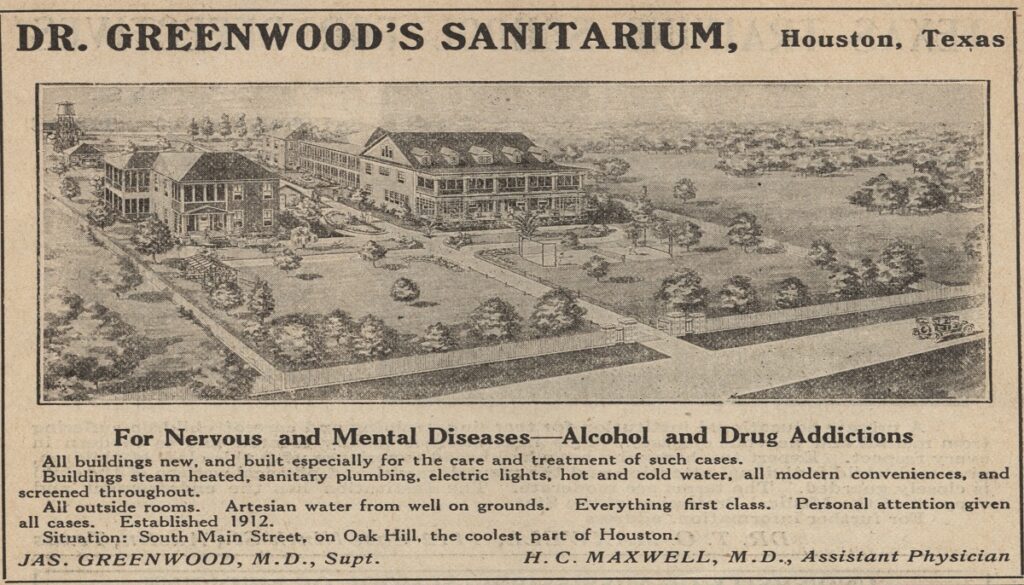 [Greenwood Sanitarium, circa 1920. REF file: Greenwood Sanitarium, McGovern Historical Center, TMC Library]