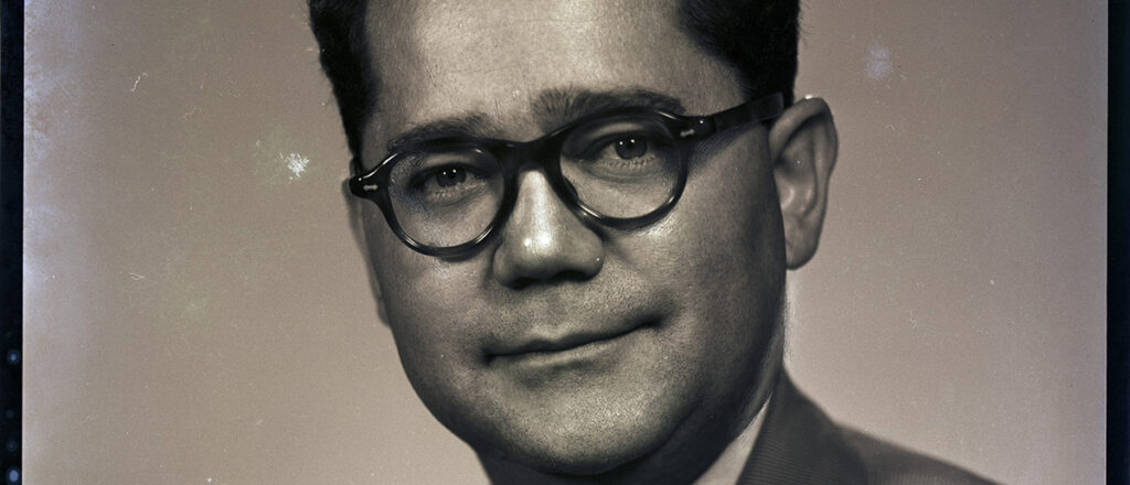 Black and white portrait of Cardiologist Sidney Schnur, 1954. MS219-n1179, MS 219 Joseph I. Maurer Photographs, McGovern Historical Center, TMC Library