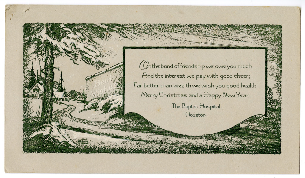 Baptist Hospital Christmas Card, MS249-14, Lucille Baird papers, McGovern Historical Center, Texas Medical Center Library