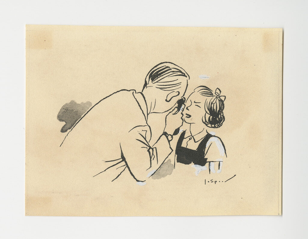 [Illustration, p. 84: “Doctor examining child” drawing by Jo Spier, September/October, 1956, Box 11, Folder 30, IC 094 Medical Arts Publishing Foundation, McGovern Historical Center, Texas Medical Center Library]