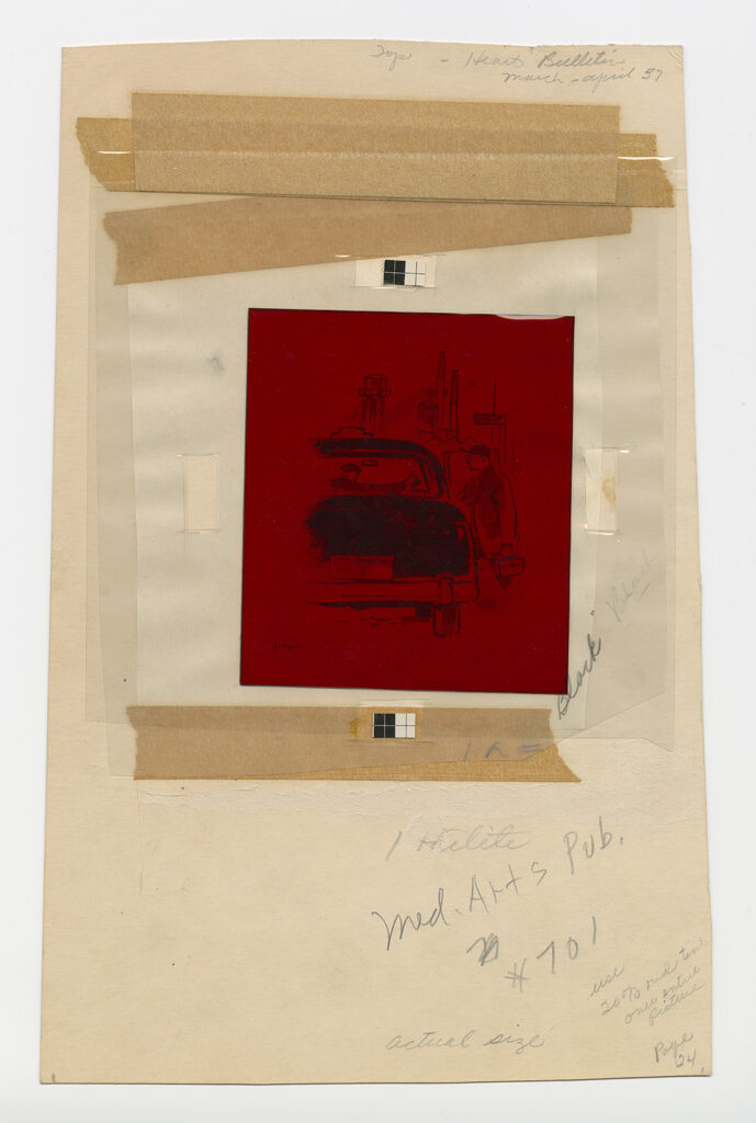 [Illustration, p. 24: “Taxi cab” drawing with red overlay, January/February, 1957, Box 11, Folder 32, IC 094 Medical Arts Publishing Foundation, McGovern Historical Center, Texas Medical Center Library]