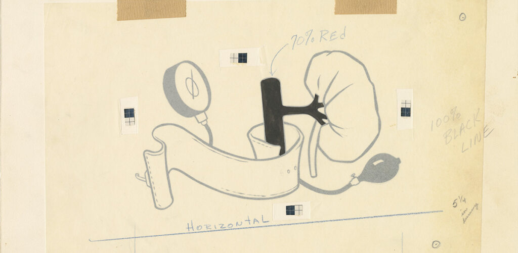 [Illustration, p. 74: “Cardiac Clinic: Renal Hypertension” drawing, July/August, 1957, Box 11, Folder 37, IC 094 Medical Arts Publishing Foundation, McGovern Historical Center, Texas Medical Center Library]