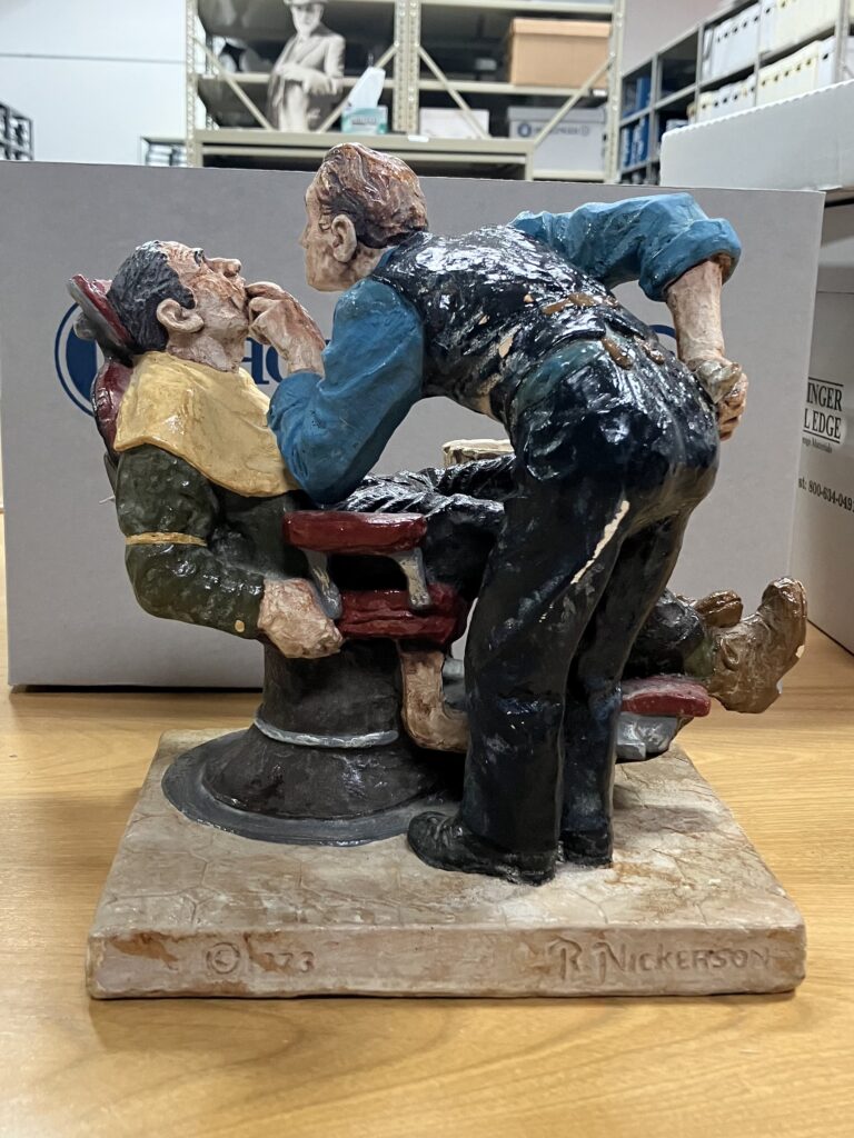 Image of the Old Time Ceramic Dentist Statue owned by Elie Watts. [MS 209 Elie M. Watts, DDS Papers, GAF-0418, McGovern Historical Center, The TMC Library]
