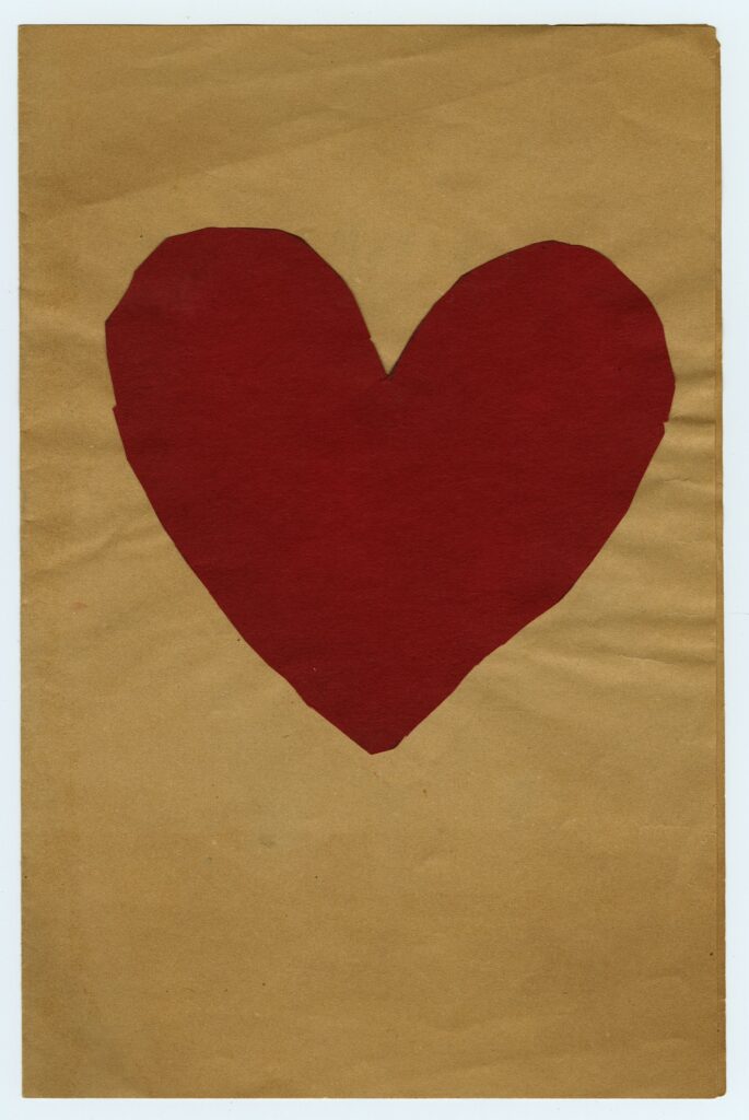 Image of heart, Handcrafted Valentines Day card by young McGovern: “Dear Mother, You are good. Jack”. Box 9, MS115 John P. McGovern, MD Papers, McGovern Historical Center, Texas Medical Center Library.