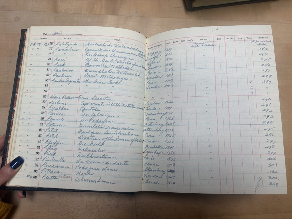 Accession Log with entries for the Reginald Burbank Collection from 1952