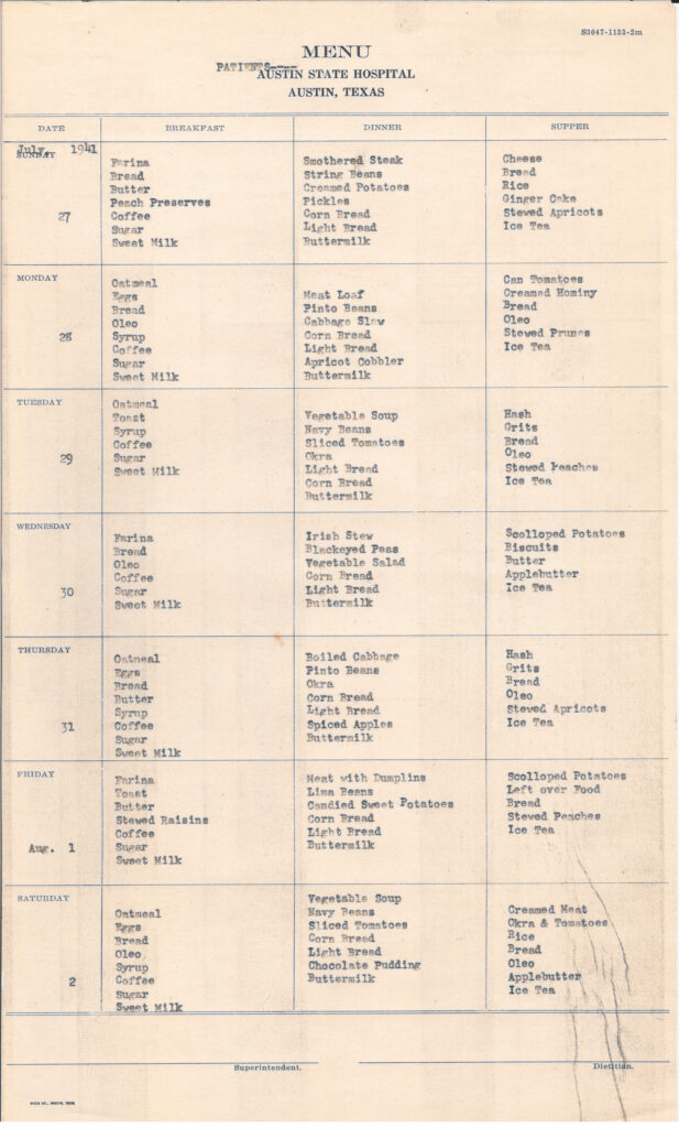 Menu for Hospital