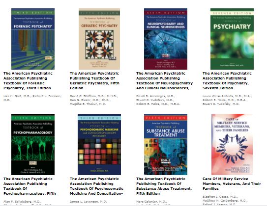 Image of textbooks available through Psychiatry Online.