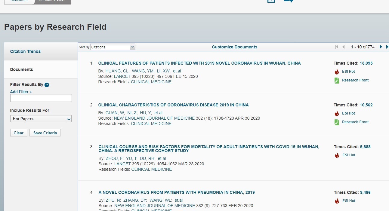 Papers by Research field articles screenshot