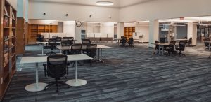 Library Interior with Chairs and Study Tables