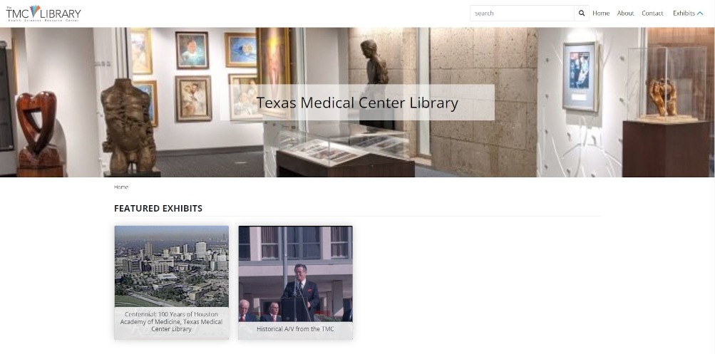 Texas Medical Center Library Exhibit Page Homepage