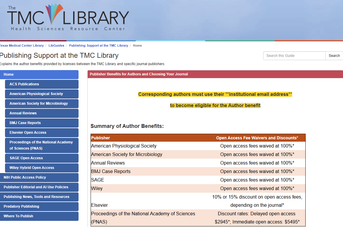 Publishing Support at the TMC Library