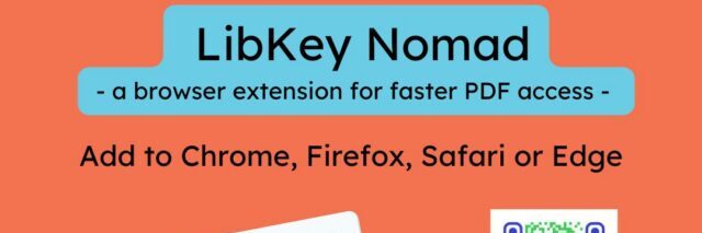LibKey Nomad instructions and QR code to add the extension. Photo of Download PDF button in vendor site.