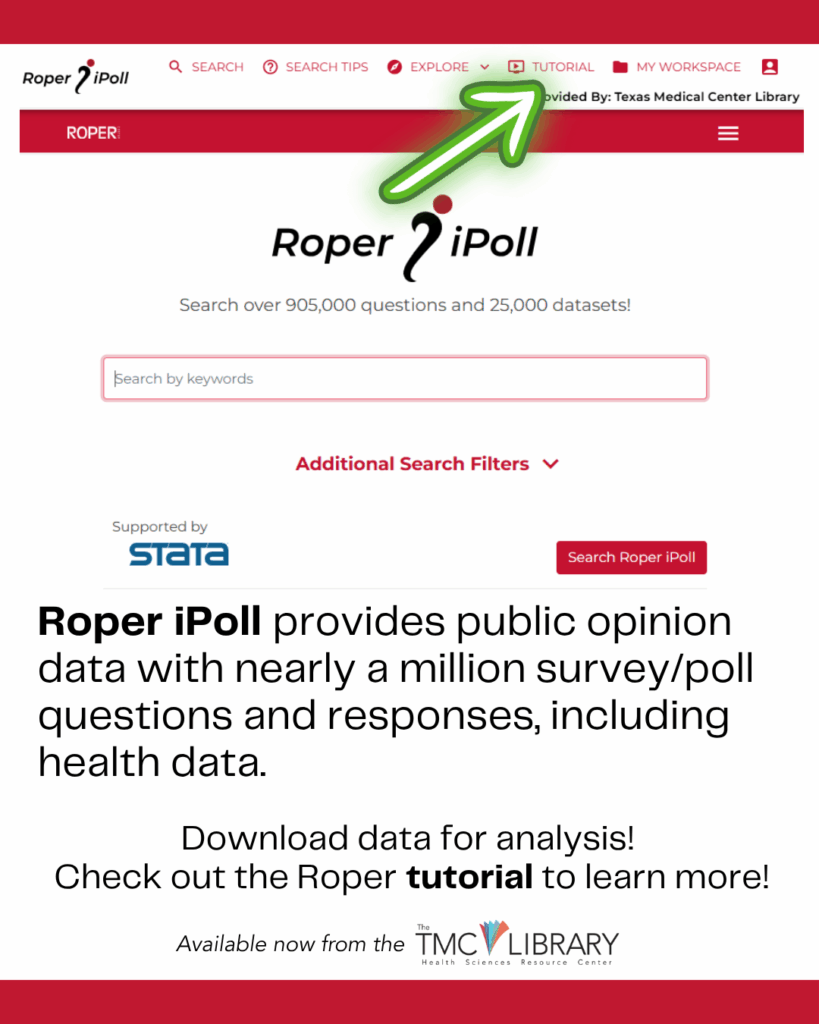 Roper ipoll home search page with green arrow to Tutorials