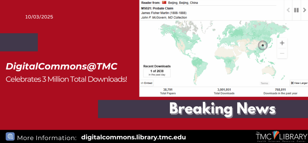 Digital Commons@TMC Reaches 3 Million Total Downlaods